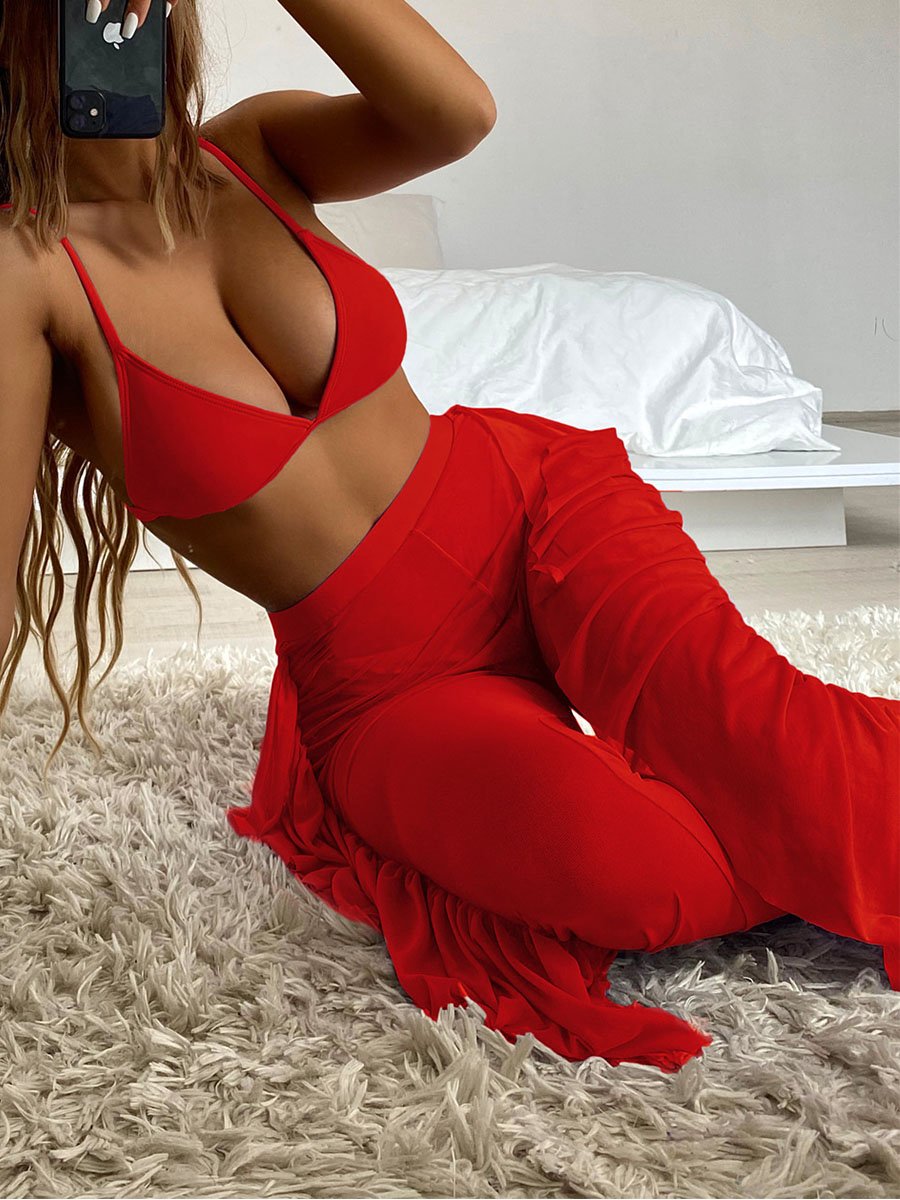 Solid Bikini Three Piece set - Fashionpara