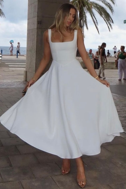 Square Neck Fitted Bodice A-Line Midi Dress 2