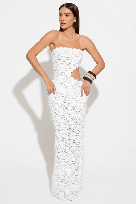 Floral Lace Strapless Waist-Cutout Bodycon Dress 4