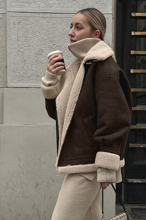Vintage Oversized Suede Sherpa-Lined Coat 3