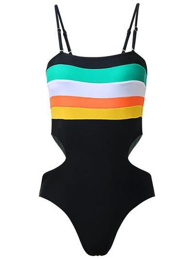 Colorblock Striped High Waist One-Piece Swimwear - Fashionpara