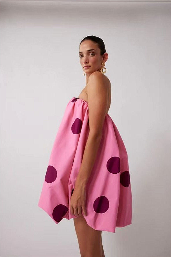 Polka Dot Print Strapless Bubble Hem Mini Dress