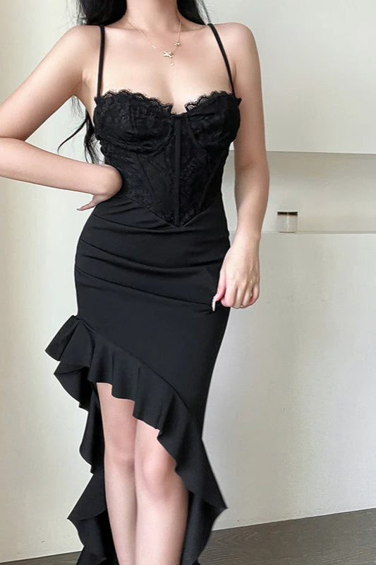 Lace Corset Sweetheart Ruffle High-Low Dress 4
