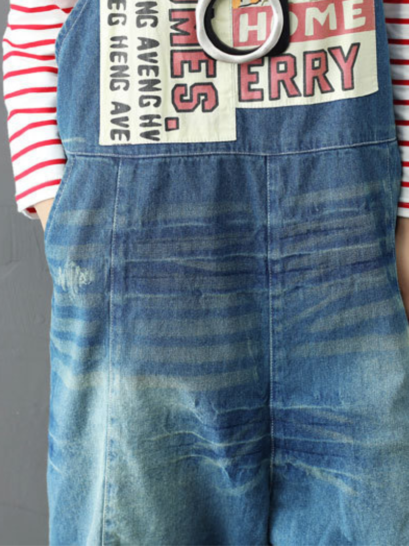 Bohemian Style Short Patch Denim Overalls - Fashionpara