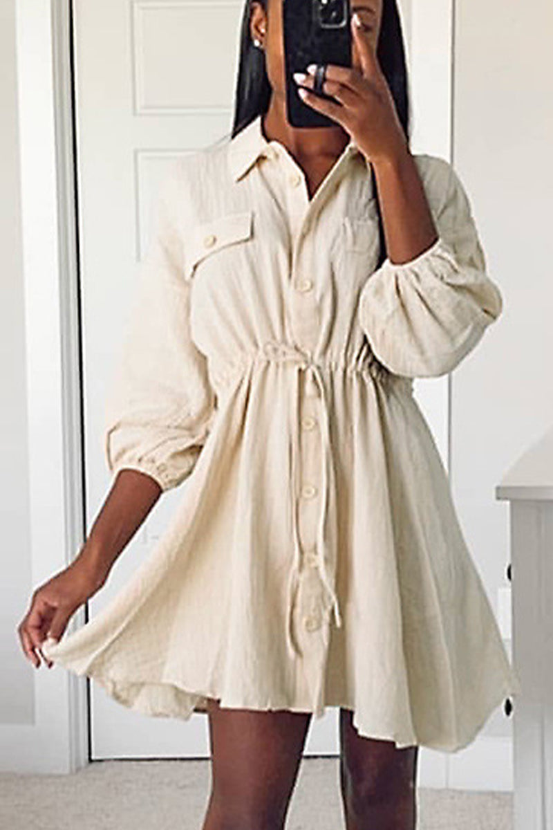 Lapel Drawstring Swing Dress