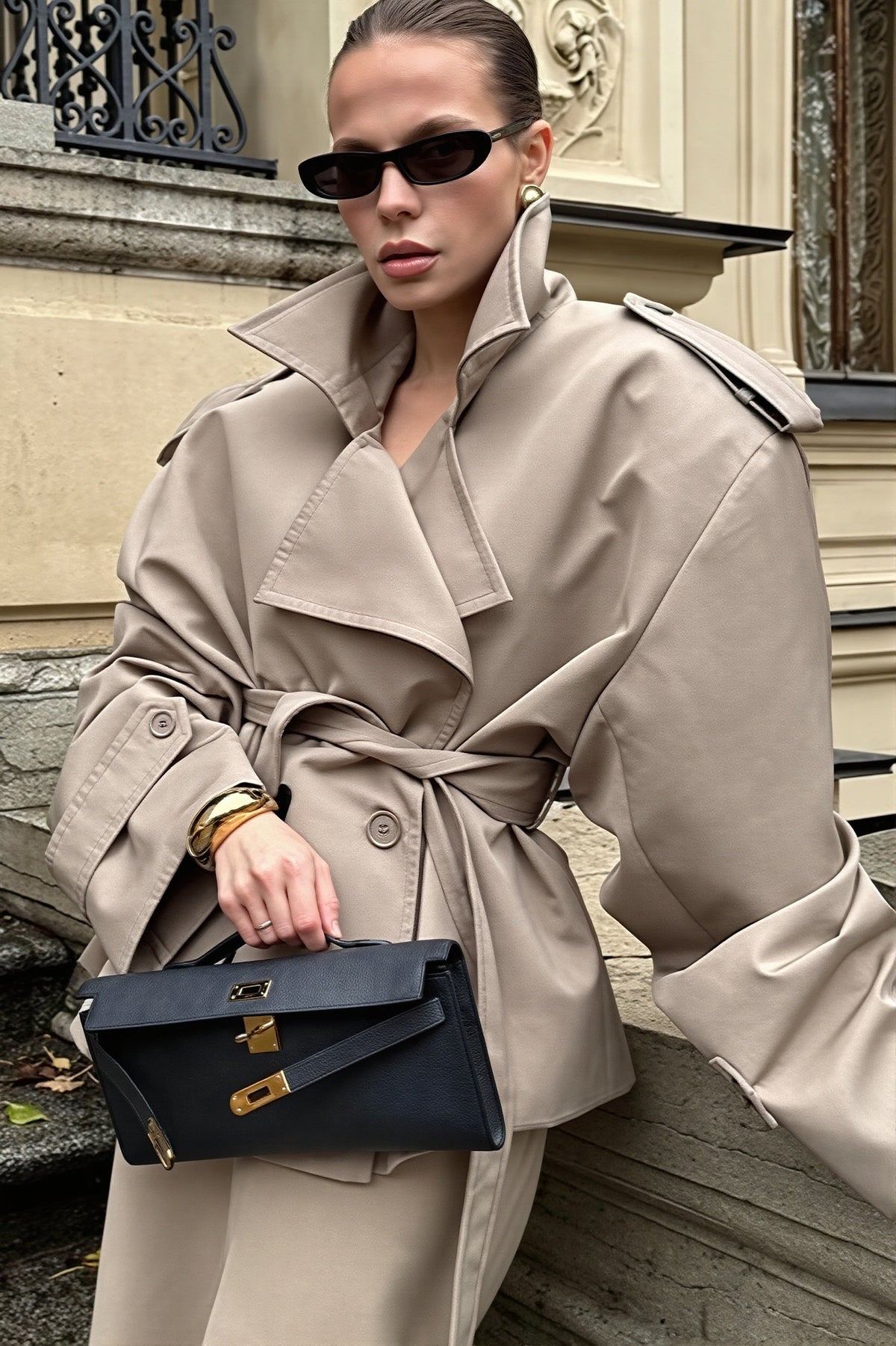 Storm Flap Belted Sleek Trench Coat