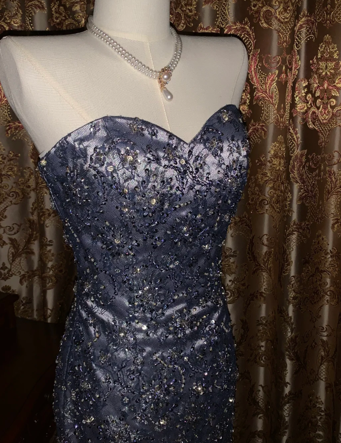 Gorgeous Sweetheart Neck Satin Beaded Mermaid Long Evening Dress Formal Birthday Party Dress D1779