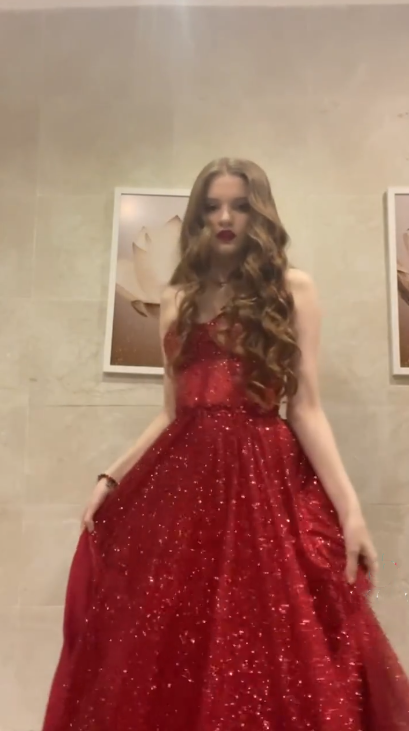 Sparkly Red Strapless Tulle Sequin Slit A Line Long Party Dress Formal Evening Gown D819