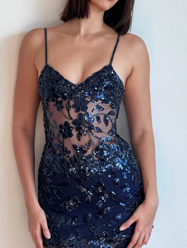 Pretty Spaghetti Straps Pink Sequin Grade Homecoming Dress Short Birthday Outfits Cocktail Dress S348