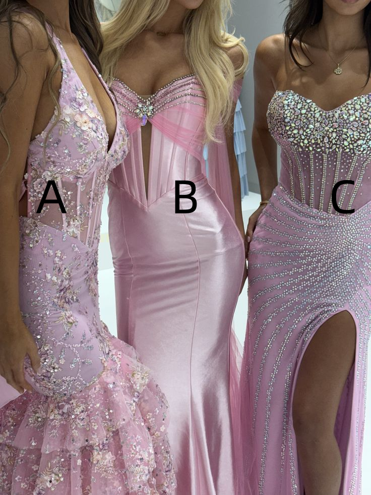 Elegant Pink Satin Sequin Beaded Long Prom Dress Dorm Formal Wedding Guest Dress D1198