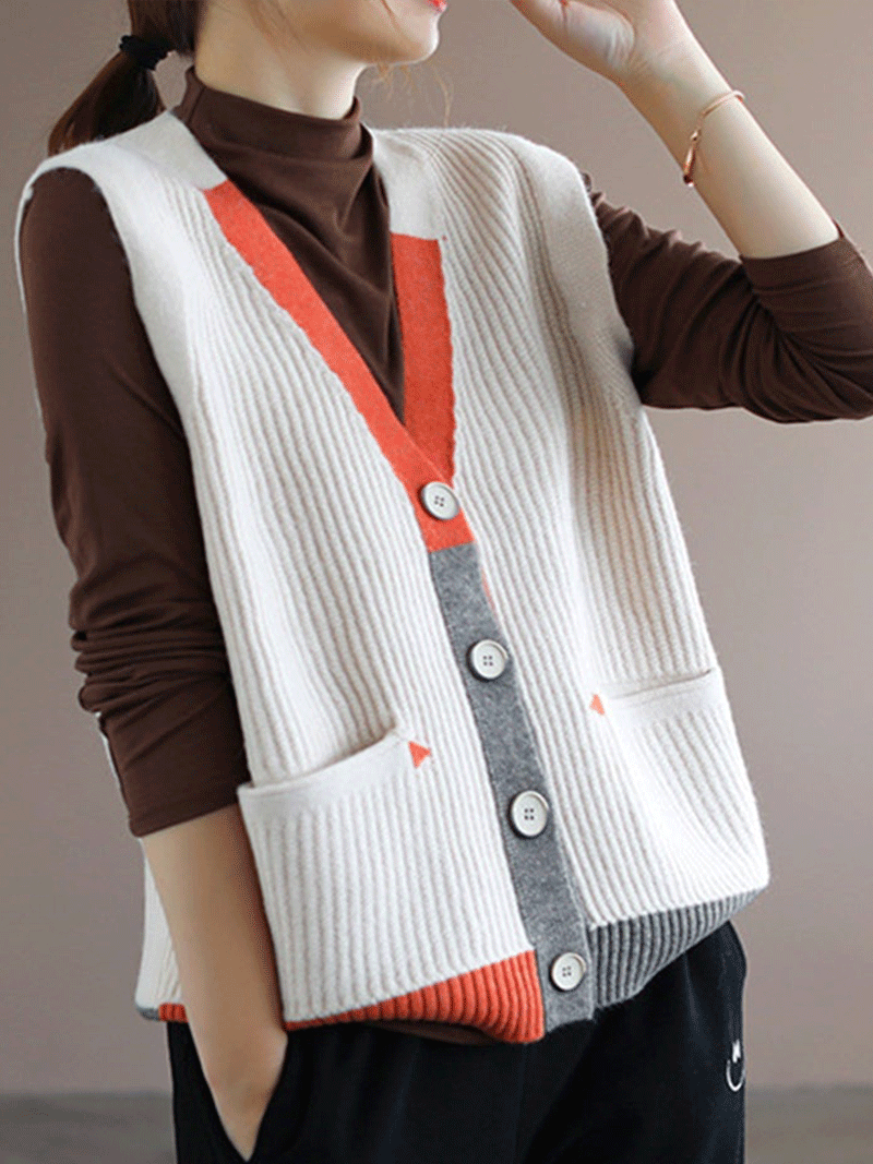 Blue Moon V-neck Knitted Vest Waistcoat Cardigan Sweater 7