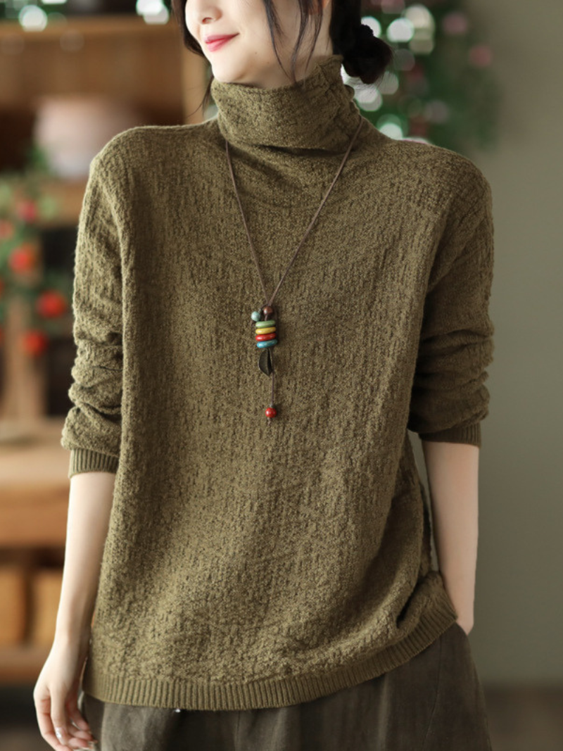 Double-knit Turtleneck Knitted Loose Thin Pullover Top - Fashionpara