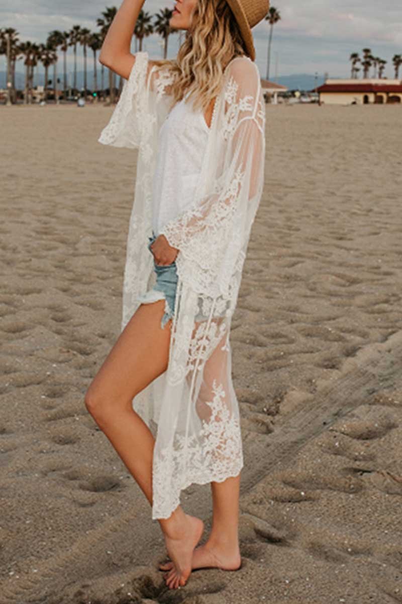Florcoo Sheer Shawl Beach Swimwear Cover-up - Fashionpara