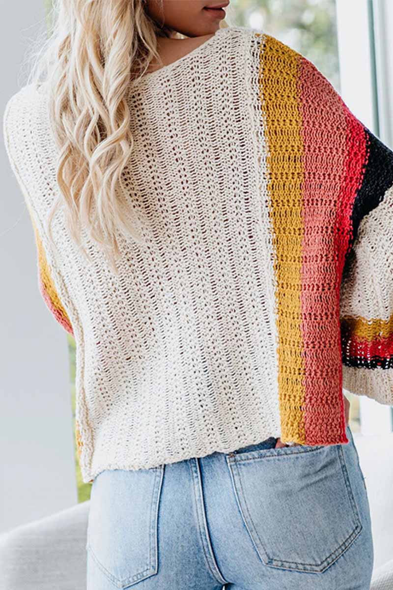 Florcoo Cozy Stitched Knitted Rainbow Sweater for All Seasons