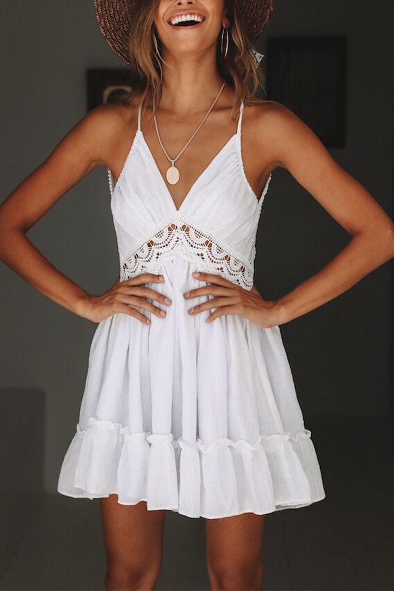 Alida Casual Sleeveless Backless Lace Mini Dress