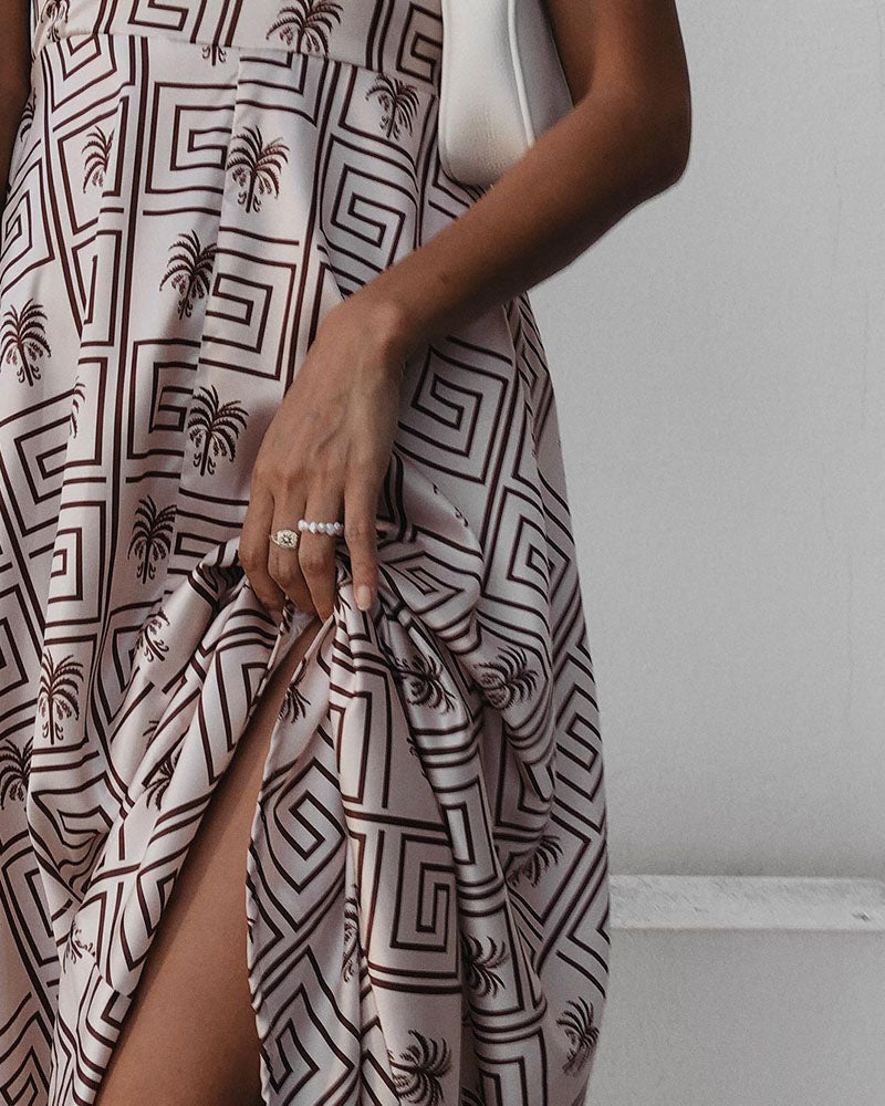 Vacation coconut print suspender dress - Fashionpara