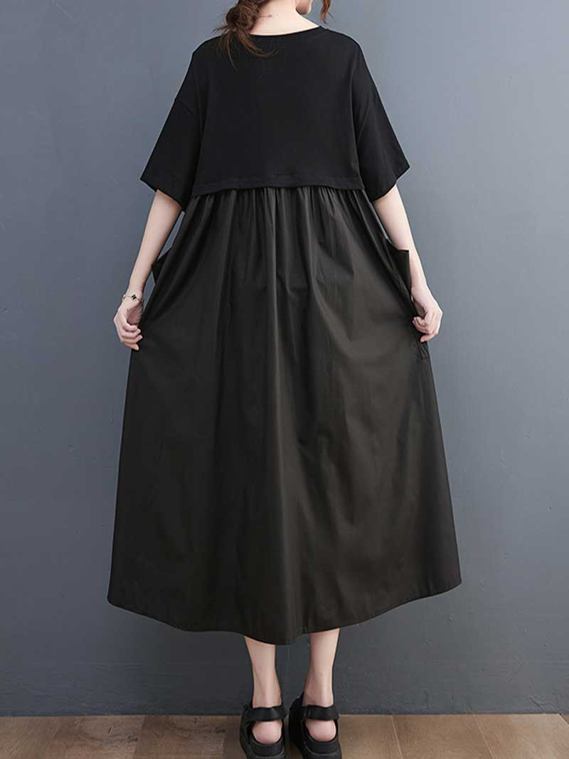 Plain Cotton Short Sleeve Pocket Style Midi Dress 4
