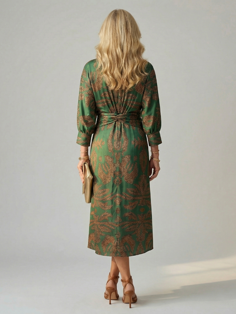 V-Neck Twist Front Long Sleeve Midi Dress 4