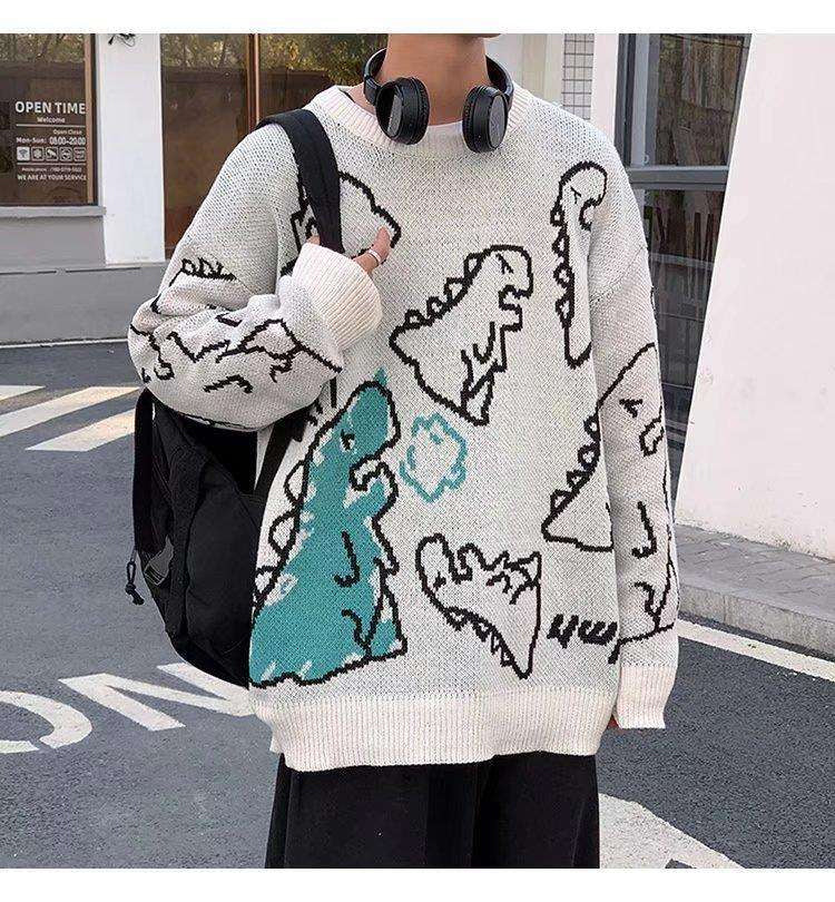 KittenAlarm - Cute Dinosaur Printed Loose Sweater