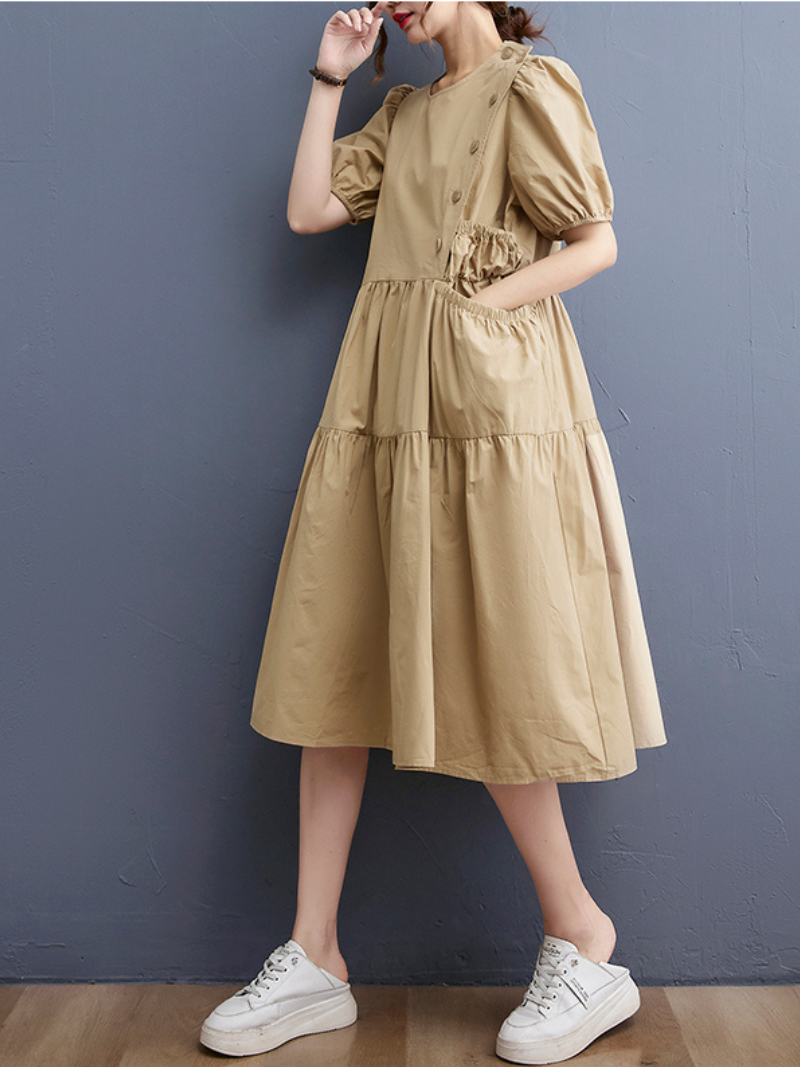 Everybody Love Round Neck Loose A-line Dress - Fashionpara