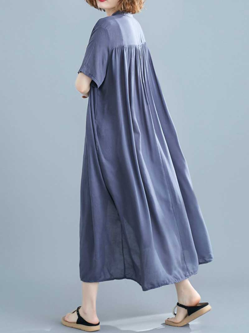 Long Cotton Front Button Cotton Shirt Dress (White - Black - Grey- Apricot) - Fashionpara