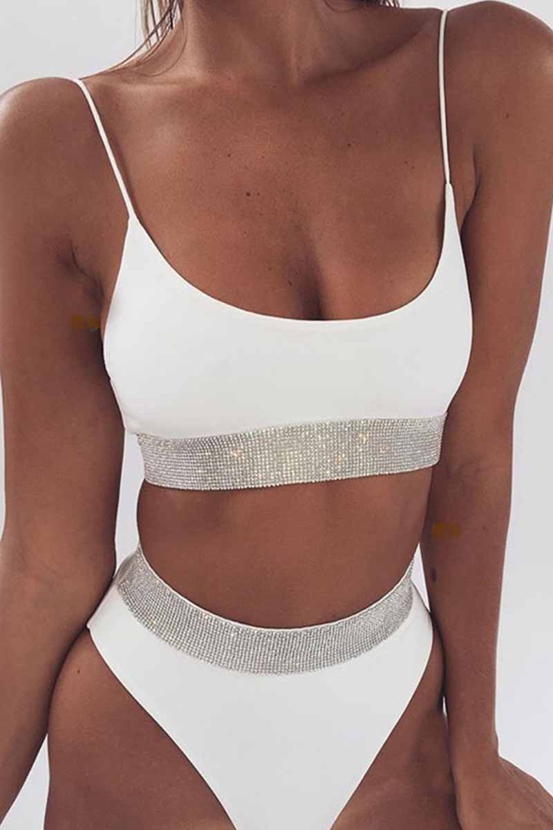 High Waist Solid Color Sequin Bikini