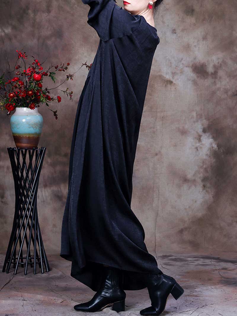 Floral Appliqué Round Neck Long Sleeve Maxi Dress 3
