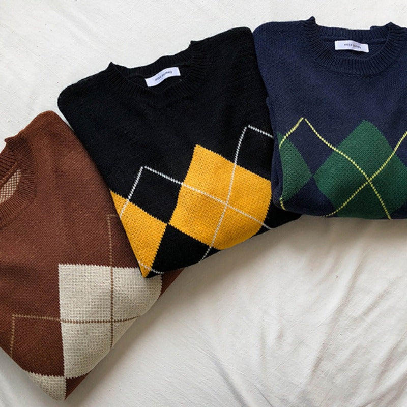 KittenAlarm - Loose Diamond Pattern Knitted Sweater