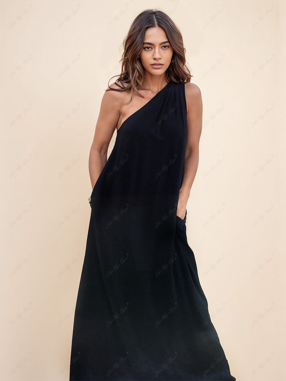 Boat Neck Sleeveless Draped A-Line Maxi Dress