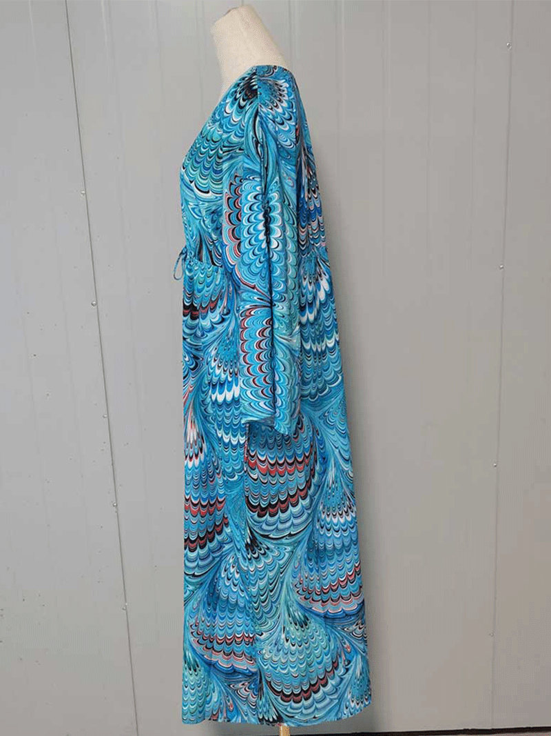 Printed Blue Color Polyester Long Length Gown Kimono Duster Robe - Fashionpara