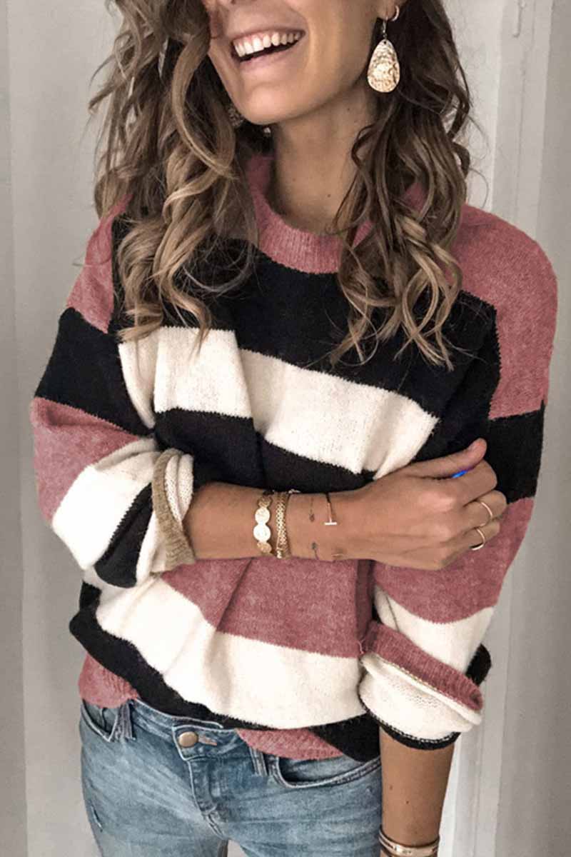 Florcoo Striped O-Neck Sweater in Three Stylish Colors