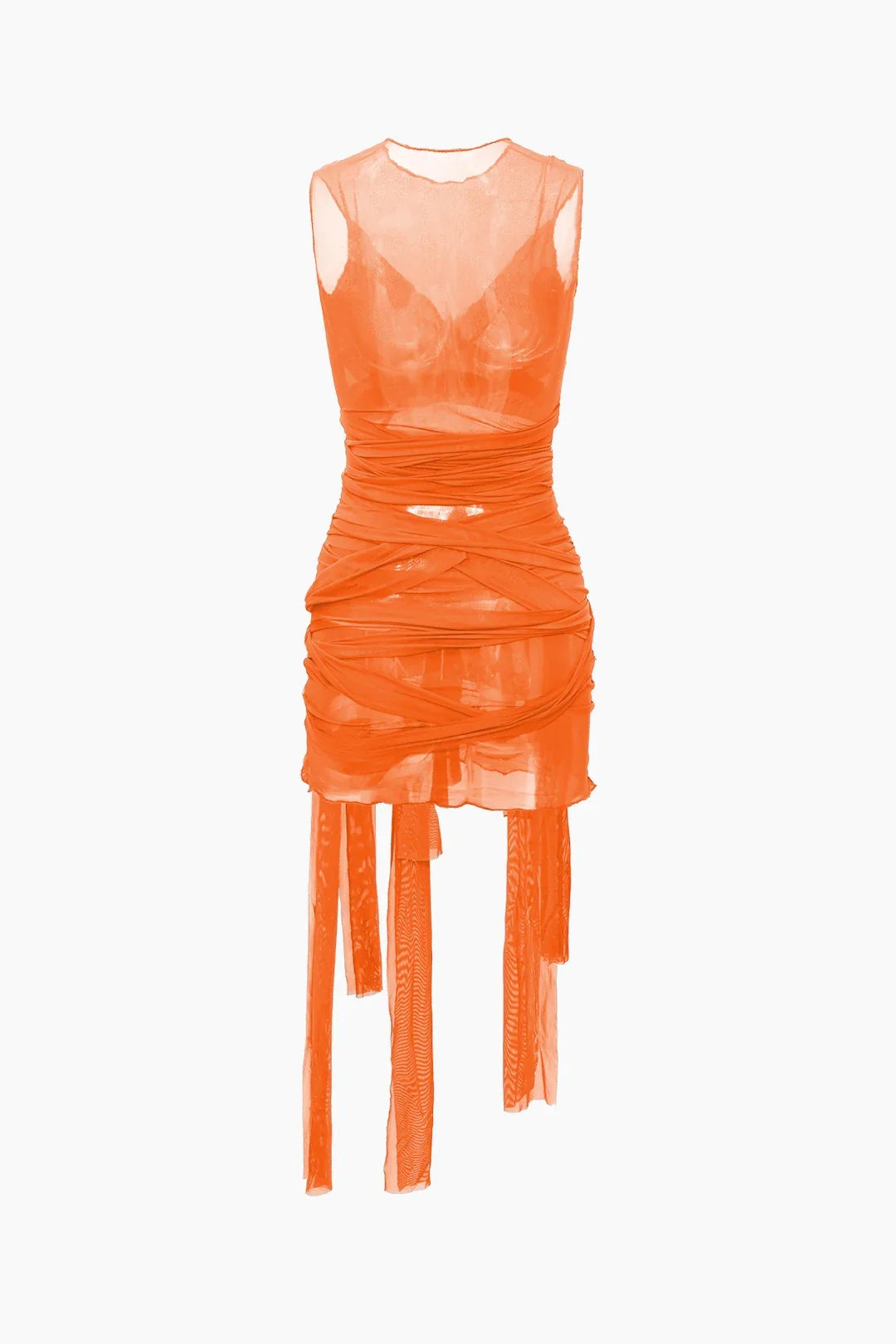 Sheer Mesh Wrap Tie Ribbon Mini Dress - Fashionpara