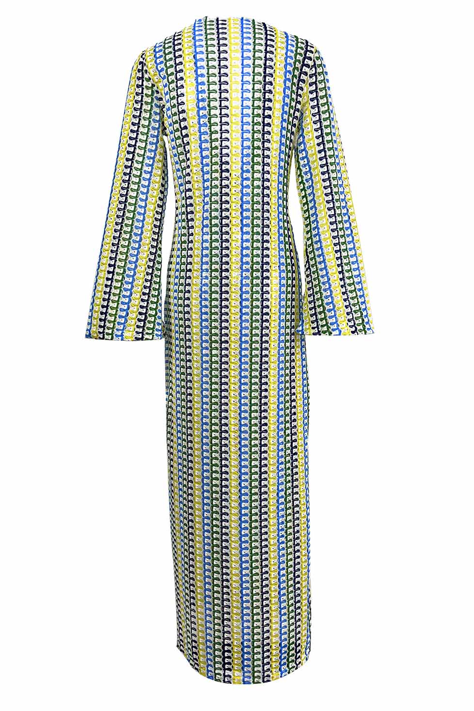 Crochet Deep V-Neck Long Sleeve Striped Boho Maxi Dress - View 17