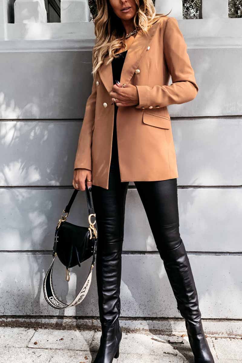 Florcoo Solid Color Long-Sleeved Double-Breasted Blazer Tops(4 colors)