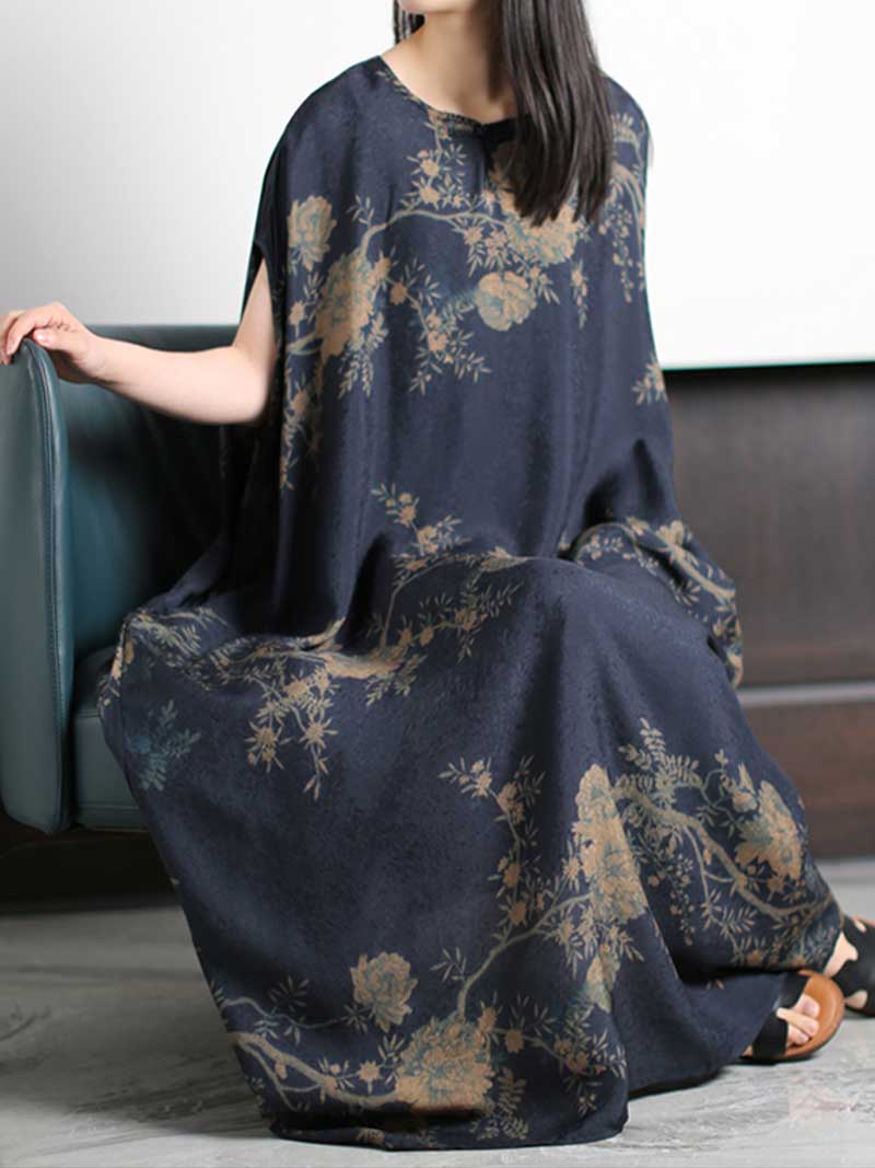 Floral Print Round Neck Sleeveless Kaftan Maxi Dress 4