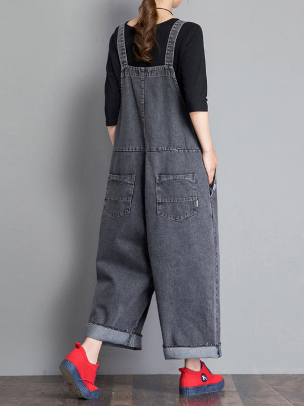 Jackie Thicken Denim Wide Leg Vintage Overall Dungaree - Fashionpara