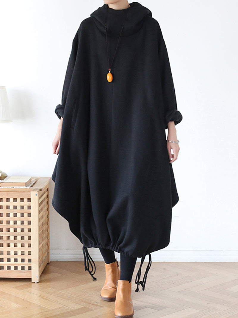 Hooded Drawstring-Hem Long-Sleeve Lantern Sweatshirt Dress 5