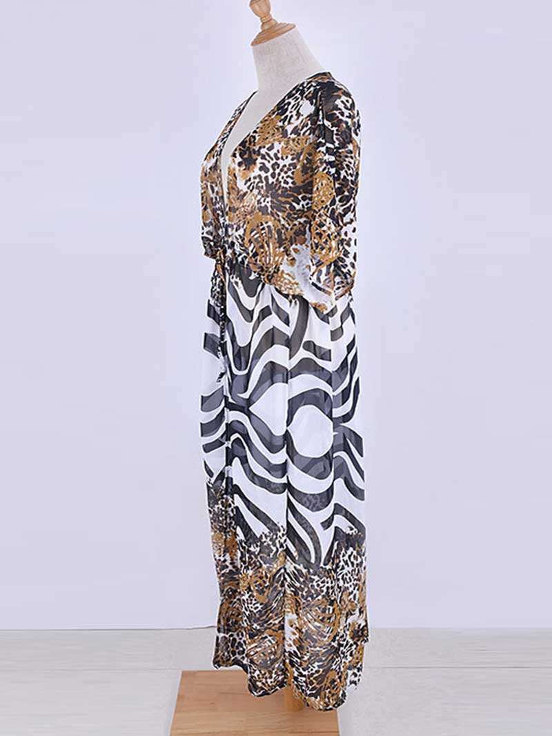 Printed Multicolor Chiffon Long Length Gown Kimono Duster Robe - Fashionpara