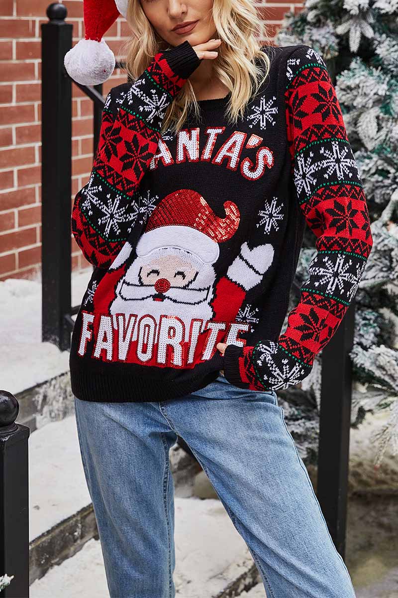 Florcoo Festive Santa Embroidered Knit Sweater for Winter