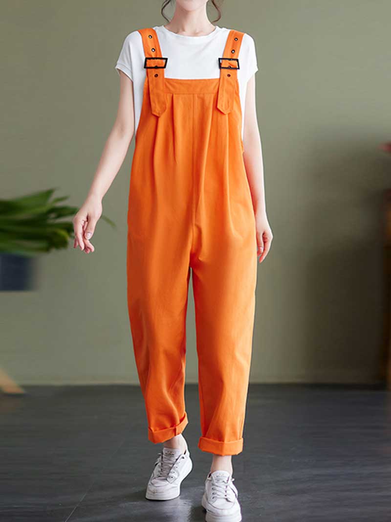Plain Cotton Overalls High Waist Dungaree - Fashionpara