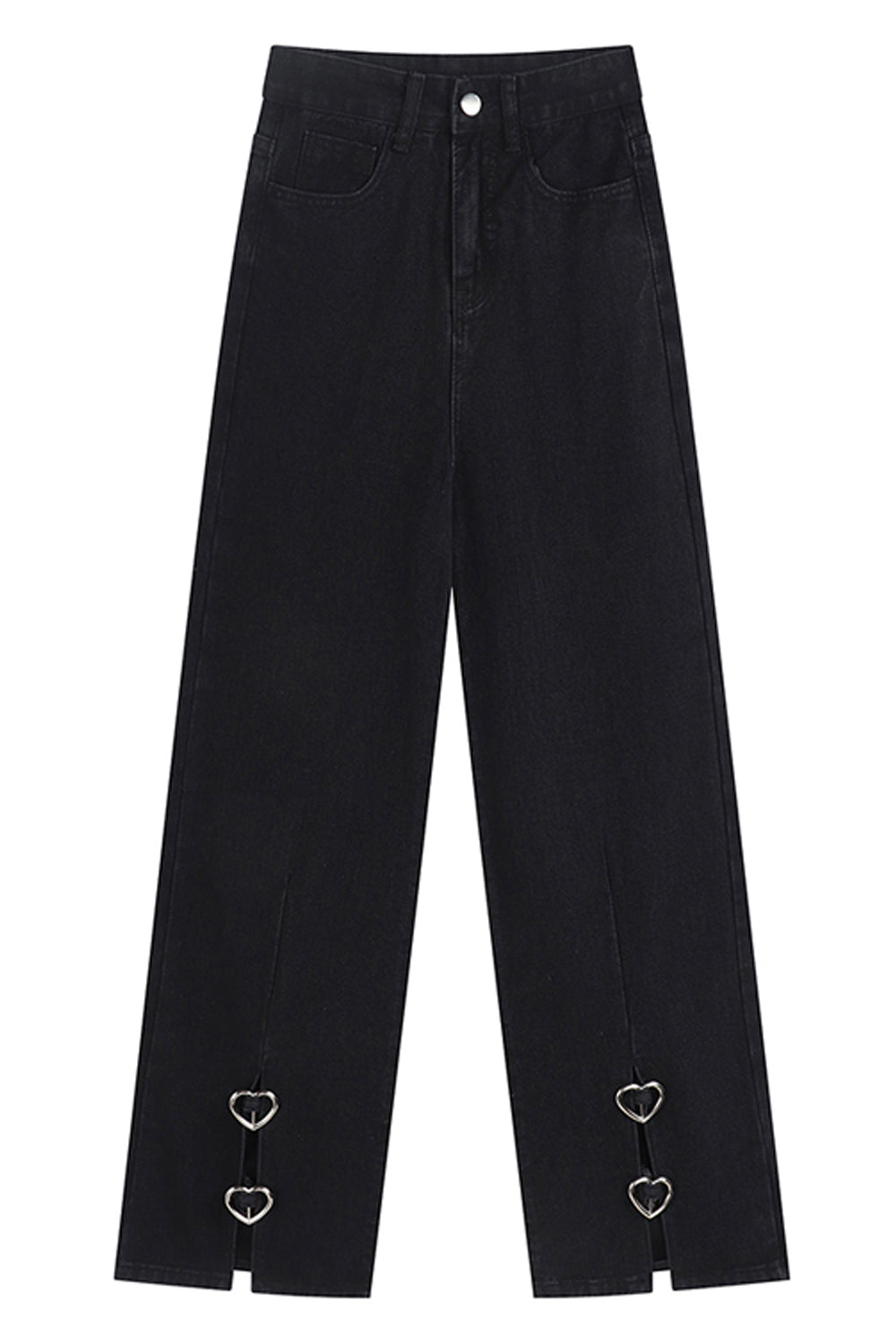 KittenAlarm - High Waist Front Side Split Heart Shape Jeans Pants