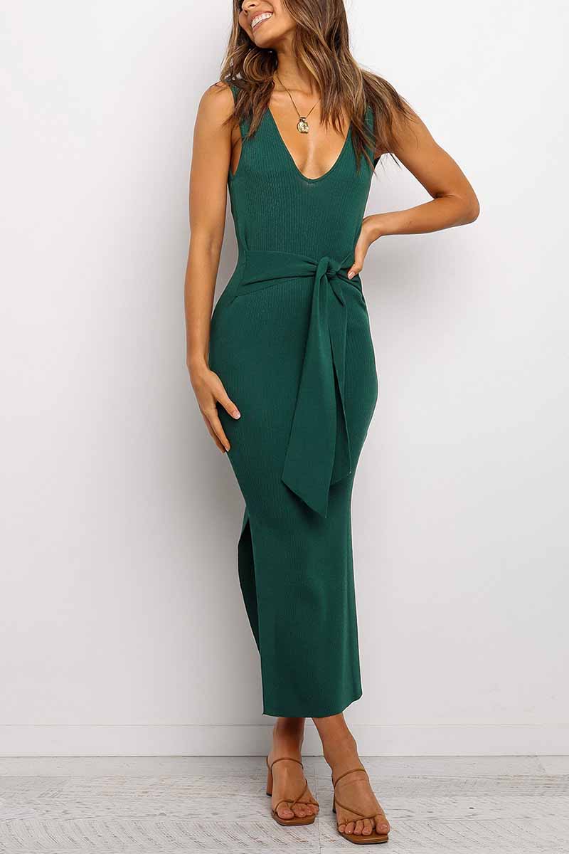 Florcoo Sexy Bandage Solid Maxi Dress