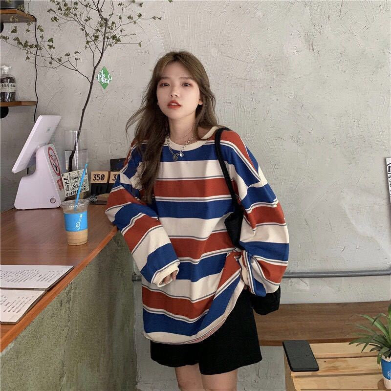 KittenAlarm - Long Sleeve Colors Striped Casual Sweatshirt