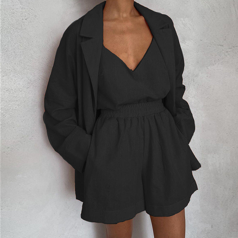 Casual V-neck Lace-up Three-pieces Suit - Fashionpara