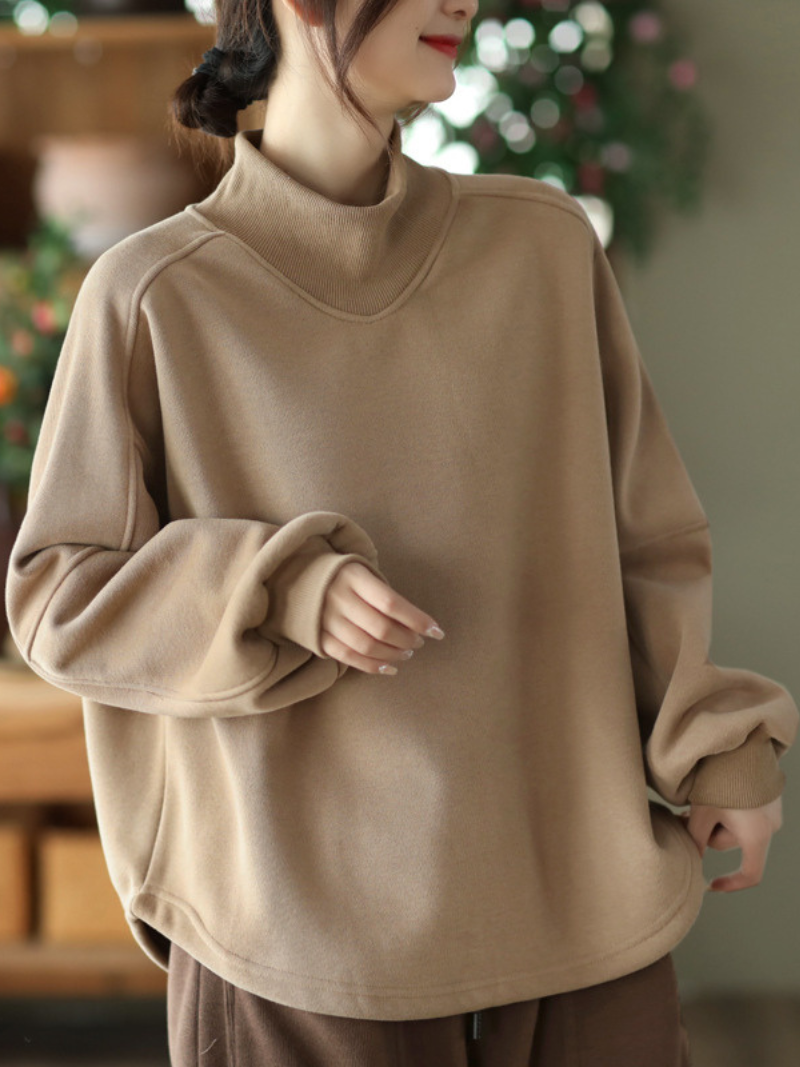 Long sleeves Pullover Plus Fleece Casual Sweater Loose Top - Fashionpara