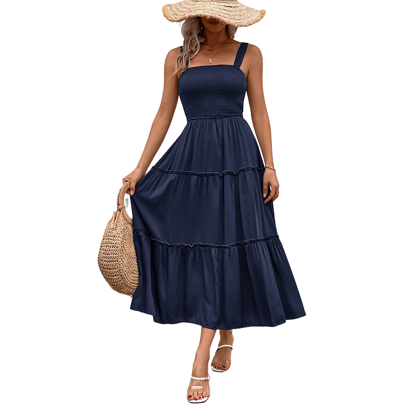 Square Neck Smocked Sleeveless Tiered Midi Dress 3