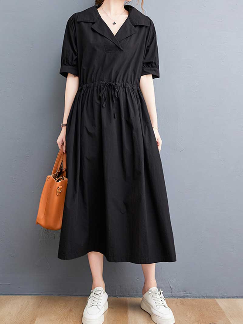 Plain Cotton Short Sleeve A-Line Dress 2