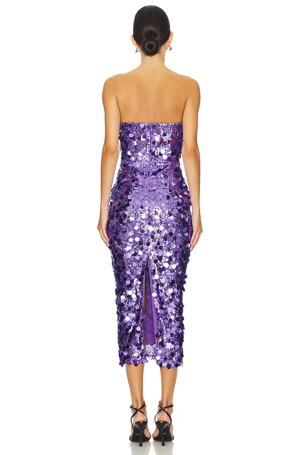 Paillette Sequin Strapless Bodycon Midi Party Dress - View 3