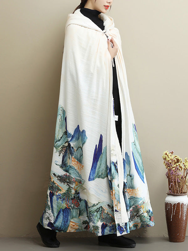 Thickened Vintage Printed Cape Coat 3