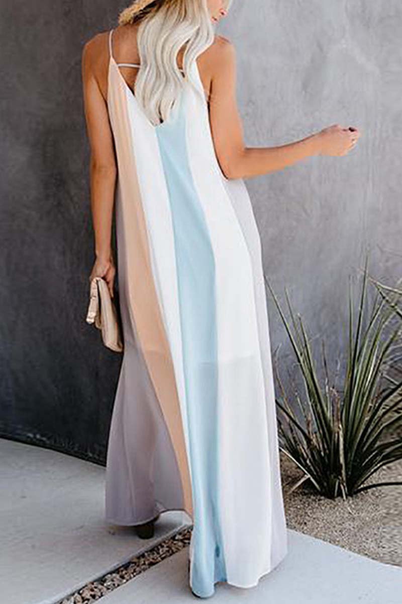Florcoo Striped V-neck Maxi Dress